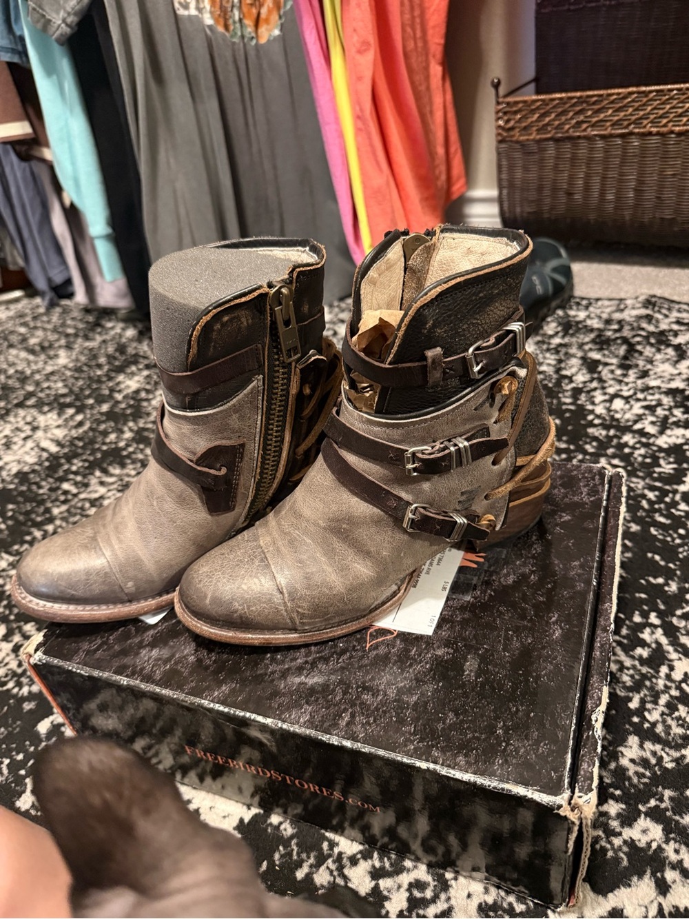 Freebird by Steven Brown Distressed Leather Buckle Ankle Boots